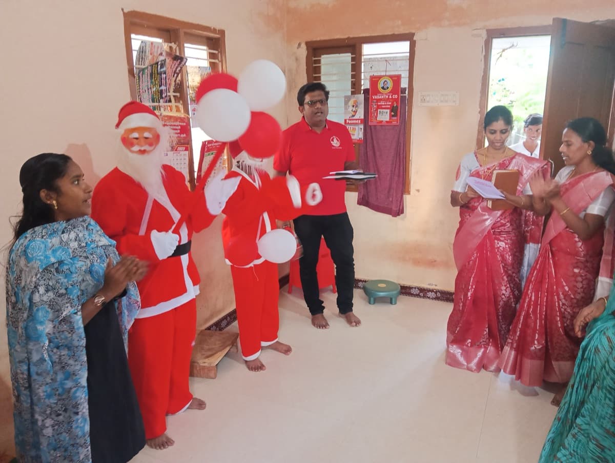 Church members caroling at homes during Christmas