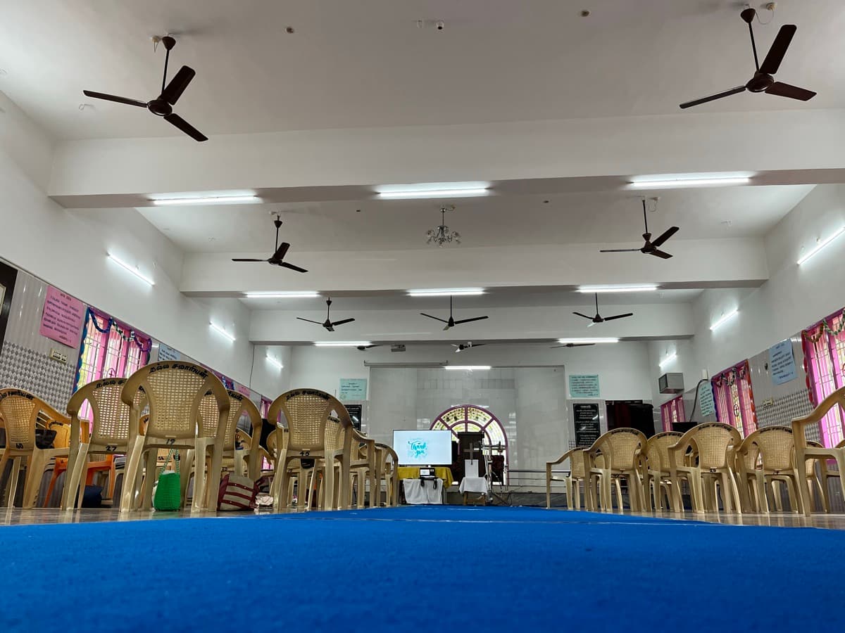 Good Samaritan Mission worship hall interior in Keelapavoor